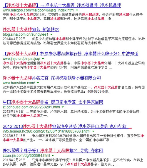 GG搜索净水器十大品牌排名图